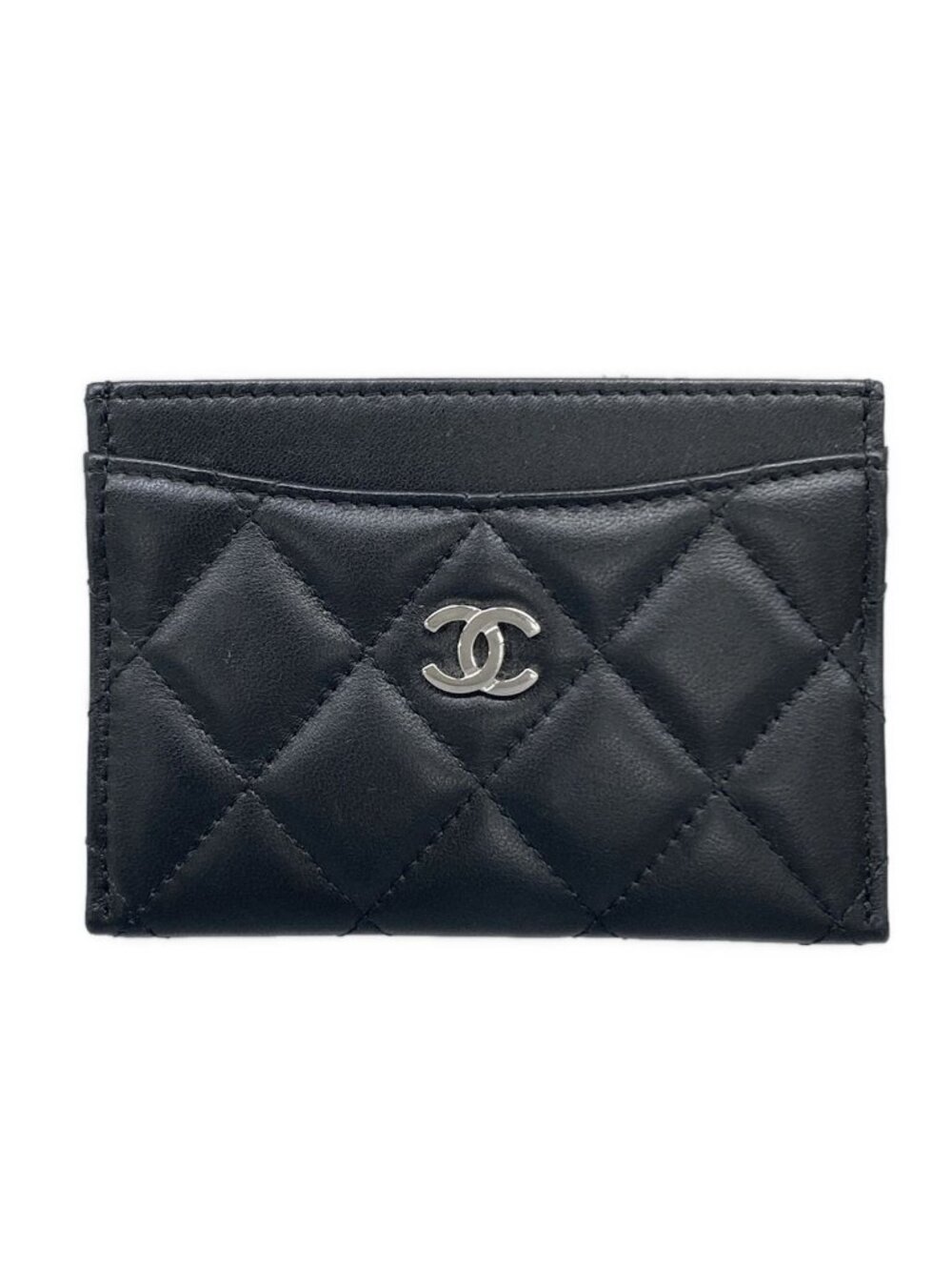 Chanel Card Case Quilted Black Silver Lambskin